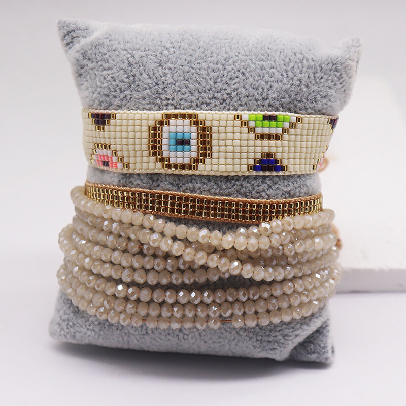 Rijst Kralen Armband Originaliteit Crystal Devil 'S Eye Design Hand Breien Bohemen Verstelbare Mode Eenvoudige Kralen Armband Set