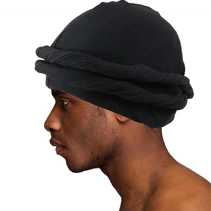 ハロターバン-男性用サテンシルク,裏地付き,伸縮性のあるヘッドスカーフ,長いストラップ