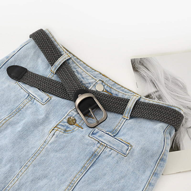 Unisex senza occhi in lega di metallo fibbia rettangolare cinture da donna tessute cintura in tela elastica pantaloni Casual cintura Jeans per uomo