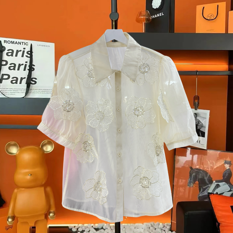 Zomer Chique Shirt Met Korte Mouwen Trend Eenvoudig Frans Design Niche Driedimensionaal Shirt Met Pofmouwen Voor Dames