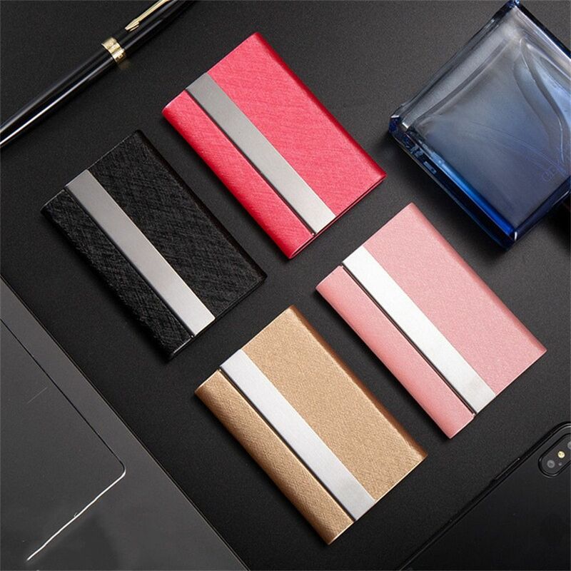 PU Leather Business Card Case Slim Pocket Magnetic Buckle ID Case Wallet Multicolor Stainless Steel Name Card Holder Women Men