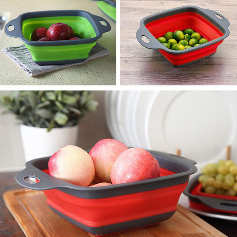 Panier passoire pliable en silicone, pour lavage de fruits et légumes, égouttoir portable, avec poignée, outils de cuisine