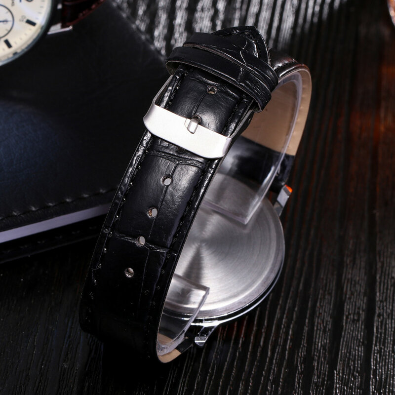 Herren uhr Mode blau Glas Zifferblatt Leder armband Uhr täglich passende Uhr Business Casual All-Match Quarz Armbanduhr