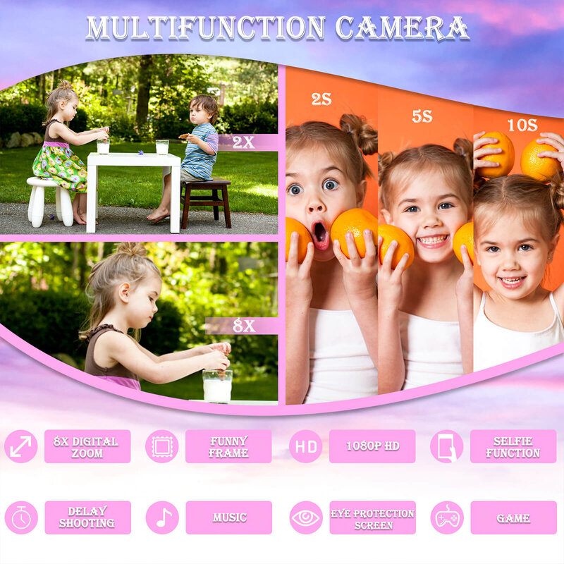 Mini Kinder Camera Digitale Camera Speelgoed Voor Meisjes Jongens 1080P Hd Scherm Muziek Afspelen Gaming 2 Inch Kinderen Camera Verjaardagscadeau