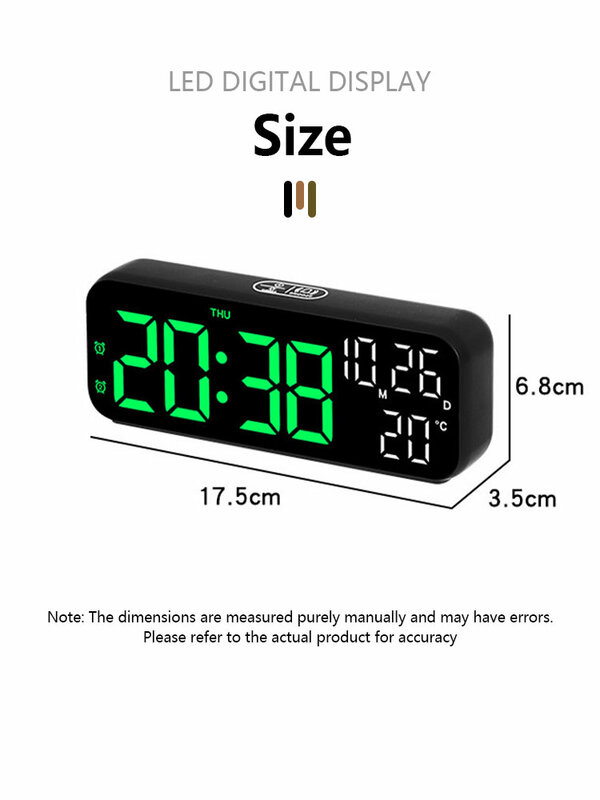 Digital Alarm Clock Temperature and Date Week Display Night Mode Table Clock Voice Control 12/24H Electronic LED Alarm Clocks