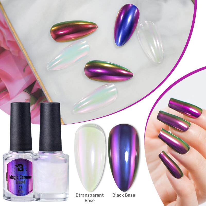 Esmalte de uñas en polvo cromado líquido, efecto espejo metalizado Aurora, sin polvo, barniz de Gel UV semipermanente para Nail Art, 5ML