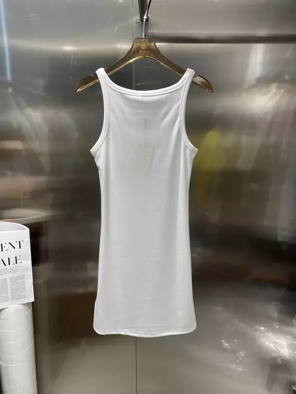 Damska europejska i amerykańska seksowna kamizelka okazjonalna sukienka letnia w jednolitym kolorze bez rękawów z okrągłym dekoltem fajne koszulki sukienka
