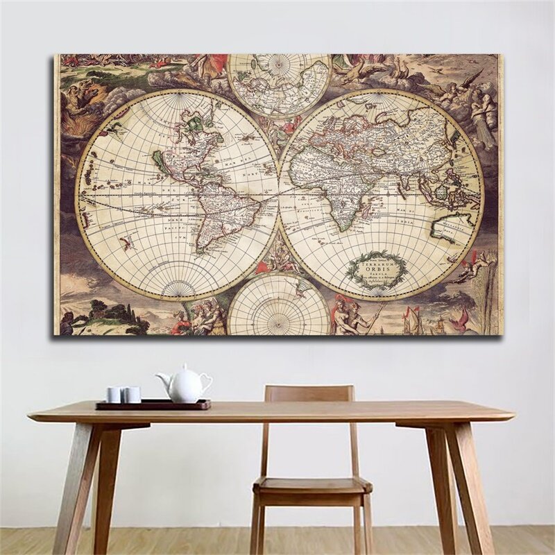 World Map Medieval Latin Art Poster Non-woven Canvas Painting Wall Decorative Prints Living Room Home Decor 59*42cm
