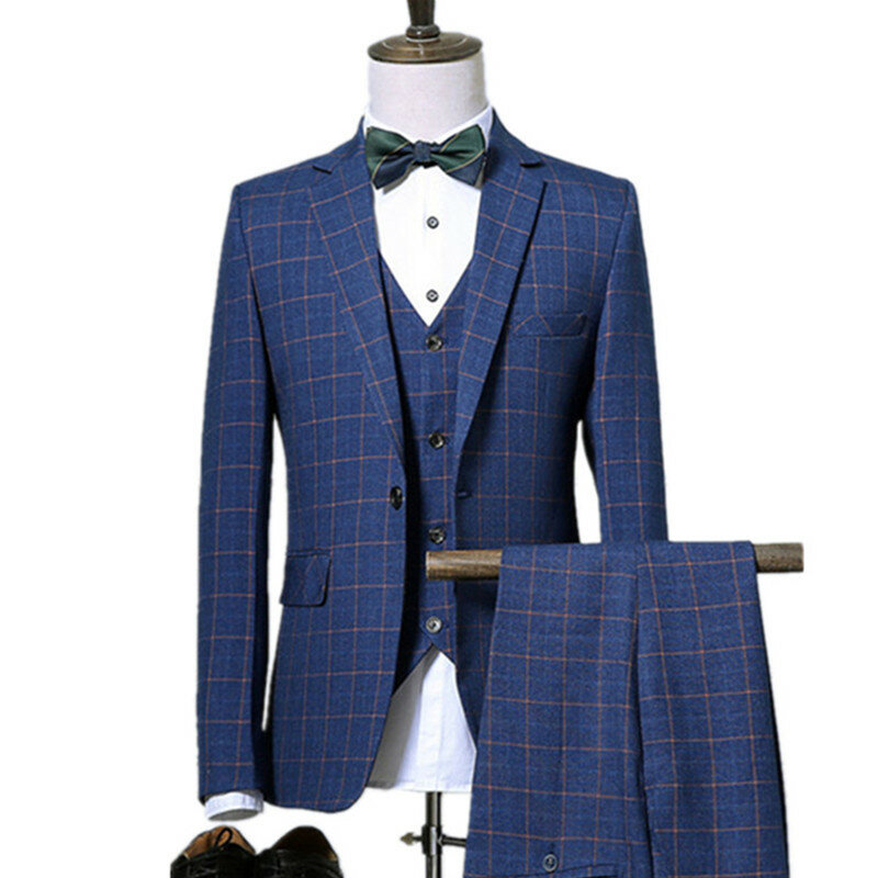 Blazers Pants Vest Sets / 2023 Spring Autumn New Fashion Suits / Men's Casual Business Plaid 3 Piece Suit Jacket Coat Trousers