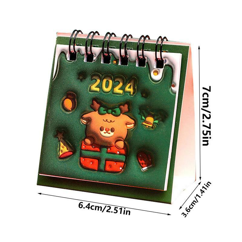 Mini Calendario de escritorio con encuadernación de alambre doble, calendario de escritorio de pie encantador, horario diario de Navidad, 2023-2024, Año Nuevo, 2024