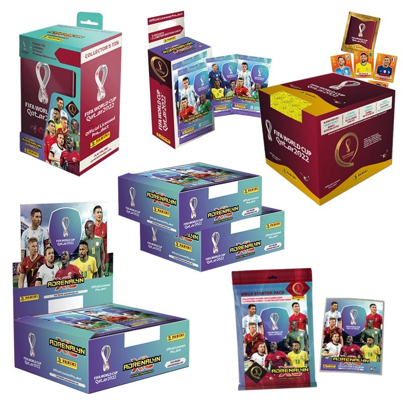 Caja de cartas de estrella de fútbol Panini 2022, colección de estrellas de fútbol de la Copa Mundial de Catar, conjunto de caja de tarjetas de fanático limitado, Messi Ronaldo