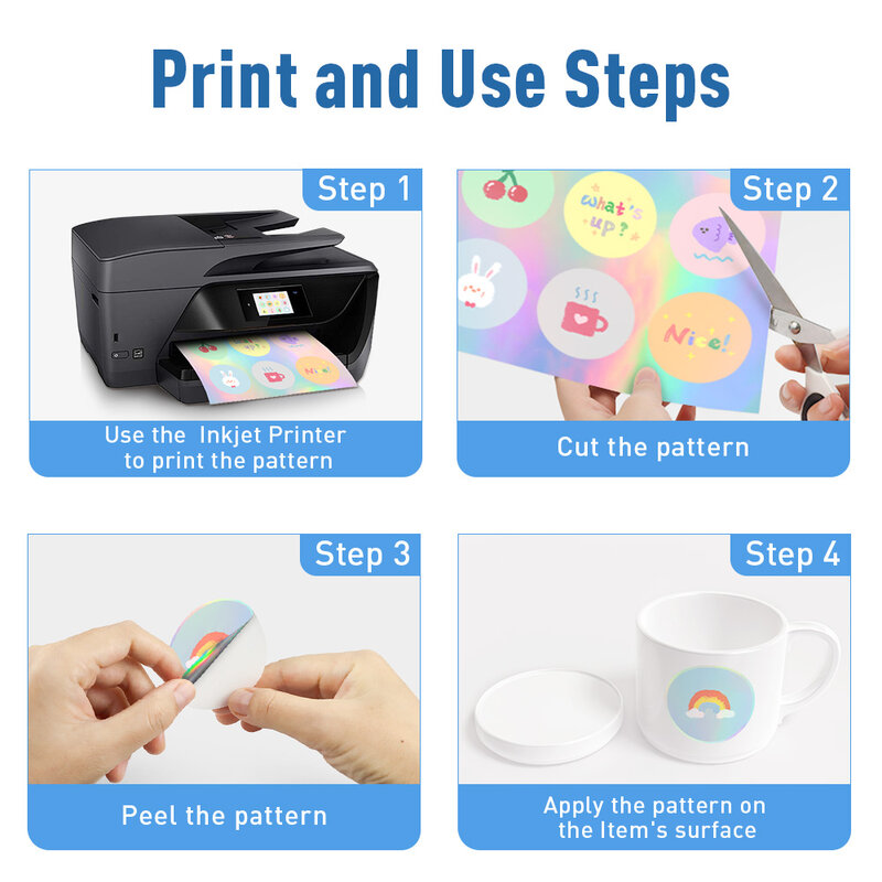 10 lembar kertas stiker vinil meja cetak tahan air kertas salinan transparan A4 untuk Printer Inkjet DIY stiker Label berperekat