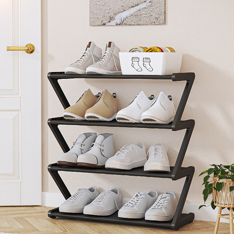 Sapato de armazenamento Stand Organizador, Montagem Multi-camada, Sapateira em forma de Z, 4-Tier, Sapateira Pequena, Entrada Corredor