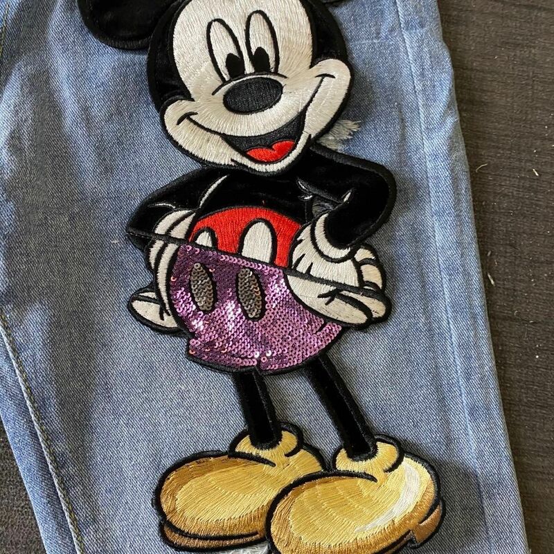Disney Chuột Mickey Quần Vintage Cao Cấp Quần Jean Người Phụ Nữ Bạn Gái Quần Jean Nữ Dài Đầy Đủ Mẹ Quần Jean Nam Da Bò Denim Quần