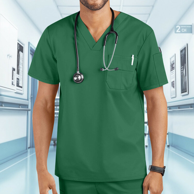 Mannen Ziekenhuis Korte Mouw Uniform Verzorger Tops Blouse Gezondheidszorg Kliniek Werken Verpleegkundige T-shirt Medische Verpleging Werkkleding