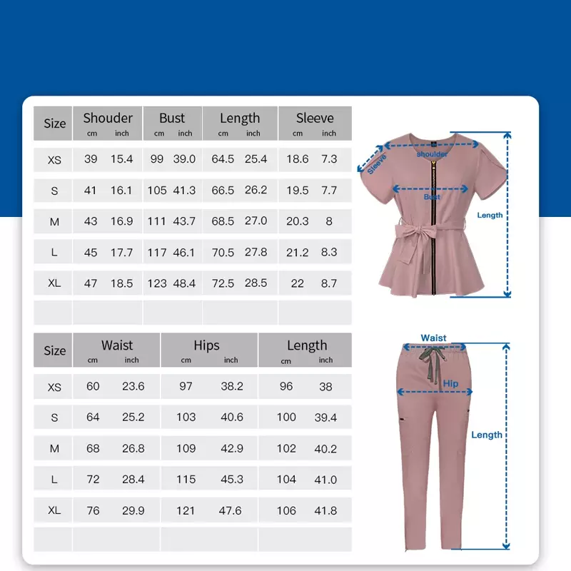 Nurses Uniform Workwear Scrubs Tops+pants Suit Solid Color Nurse Uniform Short Sleeved Pocket Blouse Pharmacy Dentistry Workwear