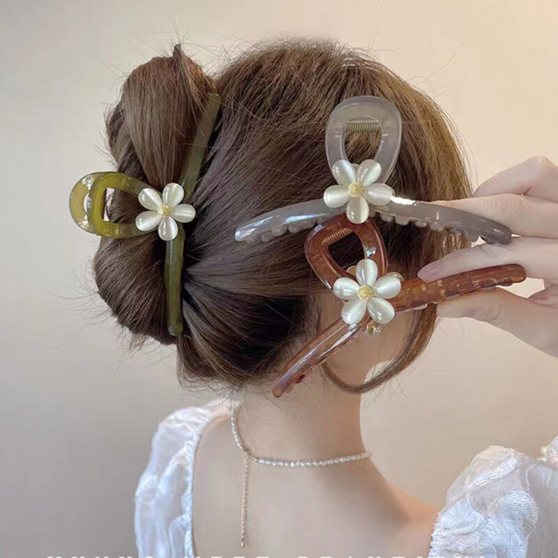 Pinza para el pelo de estilo coreano, accesorio para el cabello de alta gama, de flores, elegante y moderno, de gran tamaño, 1/2 piezas