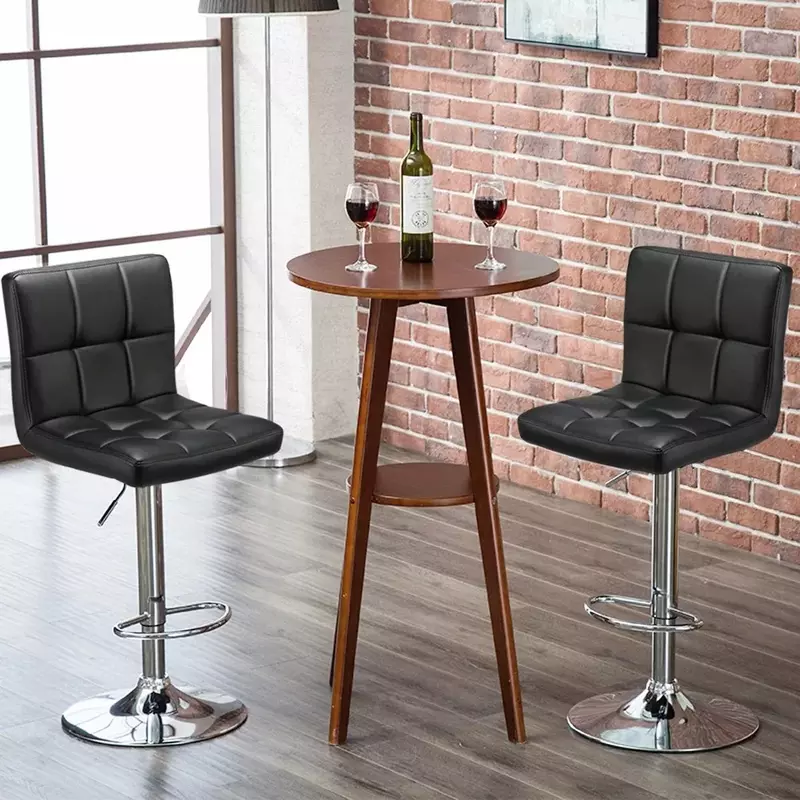 Zestaw 2 stołków barowych, nowoczesna poduszka ze skóry PU i obrotowy stołek obrotowy z regulowaną wysokością i kwadratowym oparciem, krzesło barowe