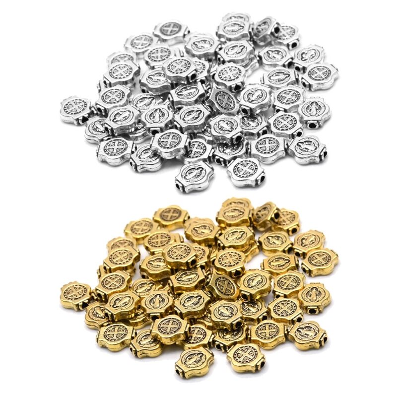 50 pezzi oro antico/argento antico medaglia Benedetto rotondo perline sciolte gioielli fai da te accessori gioielli 10CF