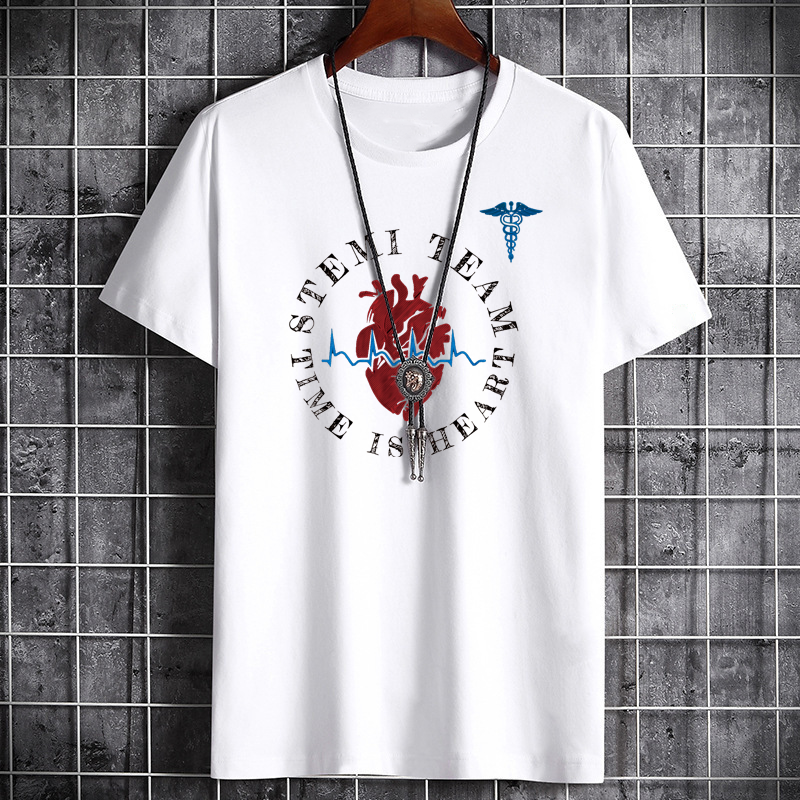 Summer men's pure cotton T-shirt fashionable and versatile creative printed T-shirt loose casual short sleeved sports men's top