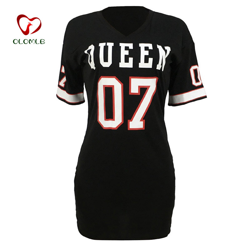 Mini robe courte pour femme, t-shirt imprimé Queen Hip Hop, col en V, robe sexy, robe longue éducative