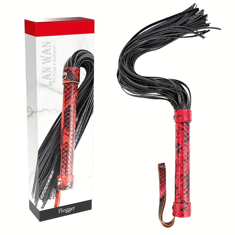 Snakeskin Leather Spanking Whip with Leather Tassel Slapping Whip Roleplay Game Tools Adult BDSM Sex Toys for Women and Couples