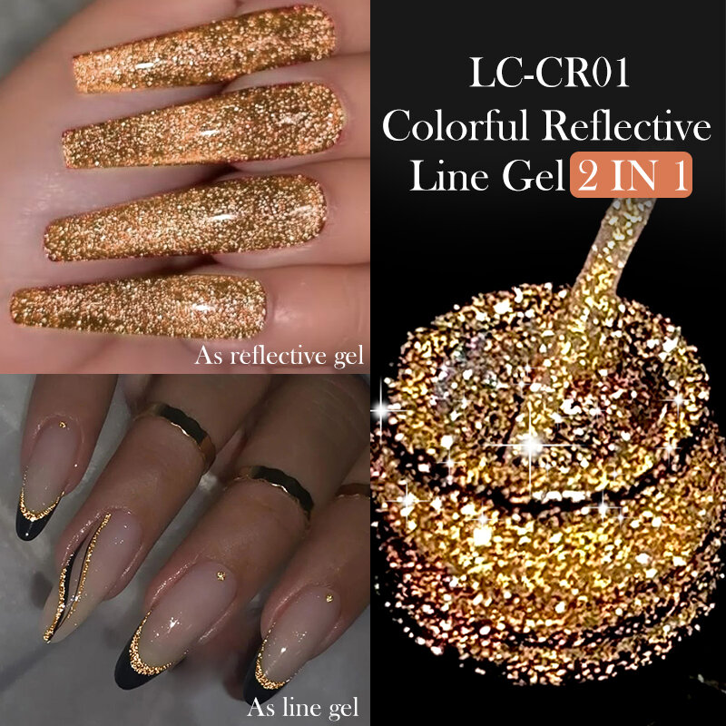 LILYCUTE 5ml Gold Reflective Glitter Liner Gel Nail Polish Superflash Spark French Style Pull Line Graffiti Painting Stripe Gel