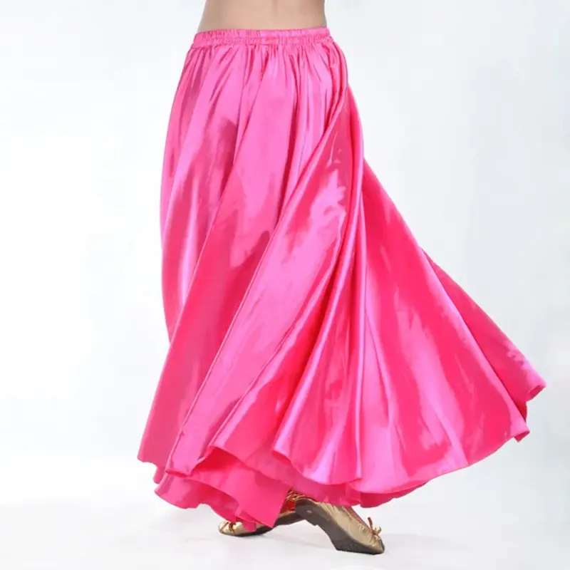 Falda brillante de satén para mujer, traje de danza del vientre, círculo completo, Flamenco, 16 colores, talla grande