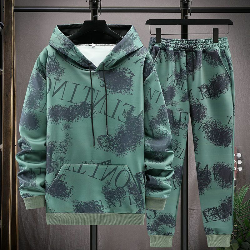 Spring and Autumn New Thin Hoodie Set a Full Set of Men's Camouflage Hooded Long Sleeve Jacket Trousers Men's Casual Sportswear