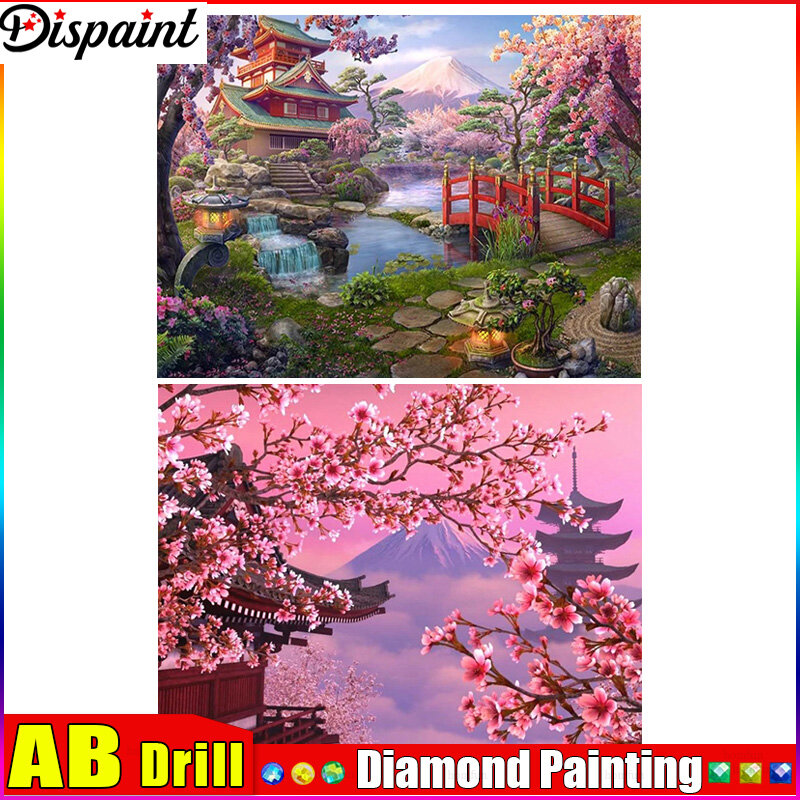 Lukisan berlian AB lukisan persegi/Bulat penuh 5D DIY "Jalan Sakura" Daimond bordir berlian imitasi dekorasi jahit silang