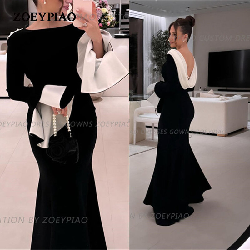 Elegante preto sereia vestidos de baile com pérolas, vestido até o chão, O pescoço saudita, vestido de festa Catwalk, ocasião especial, 2024