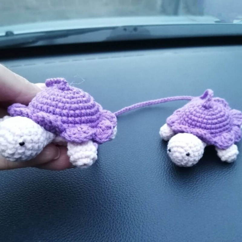 Cartoon Little Animal Handmade Crochet Turtle Rabbit Car Mirror Decoration Charm Ornaments, Auto Interior Accessories, Car Decor