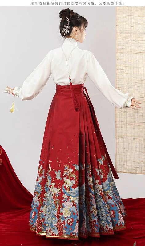 Женская юбка с принтом «лошадиное лицо», улучшенный повседневный комплект из павлина, Ma Mian Qun Hanfu, новинка 2024
