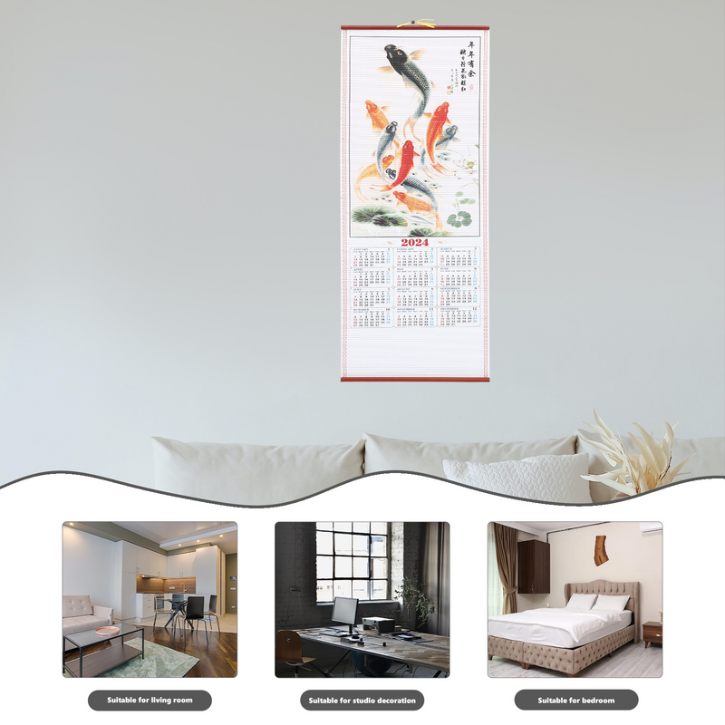 Chinesischer Kalender Wandbehang Kalender für Jahr des Drachen Scroll Kalender Mondkalender