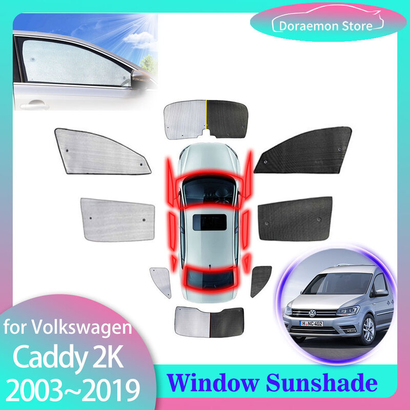 ม่านบังแดดเต็มรูปแบบสำหรับ Volkswagen VW Caddy 2K MK3 Maxi 2003 ~ 2019 5ที่นั่งที่บังแดดด้านหน้าหน้าต่างบังแดดอุปกรณ์เสริม
