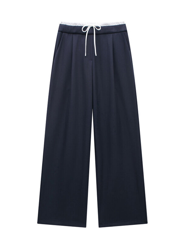 Pantalones rectos de verano para mujer, Pantalón liso de cintura elástica, holgado, con lazo, ropa de calle, 2024