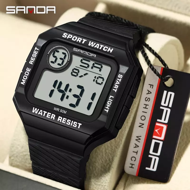 2023 SANDA jam tangan Digital LED pria, jam tangan olahraga militer jam tangan Digital LED pria jam tangan Alarm bercahaya tahan air 2129
