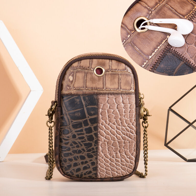 حقيبة صغيرة للنساء بتصميم مرقعة من Westal ، حقيبة كتف نسائية للهاتف ، شحن USB صغير ، حقيبة متقاطعة مع الجسم من الجلد