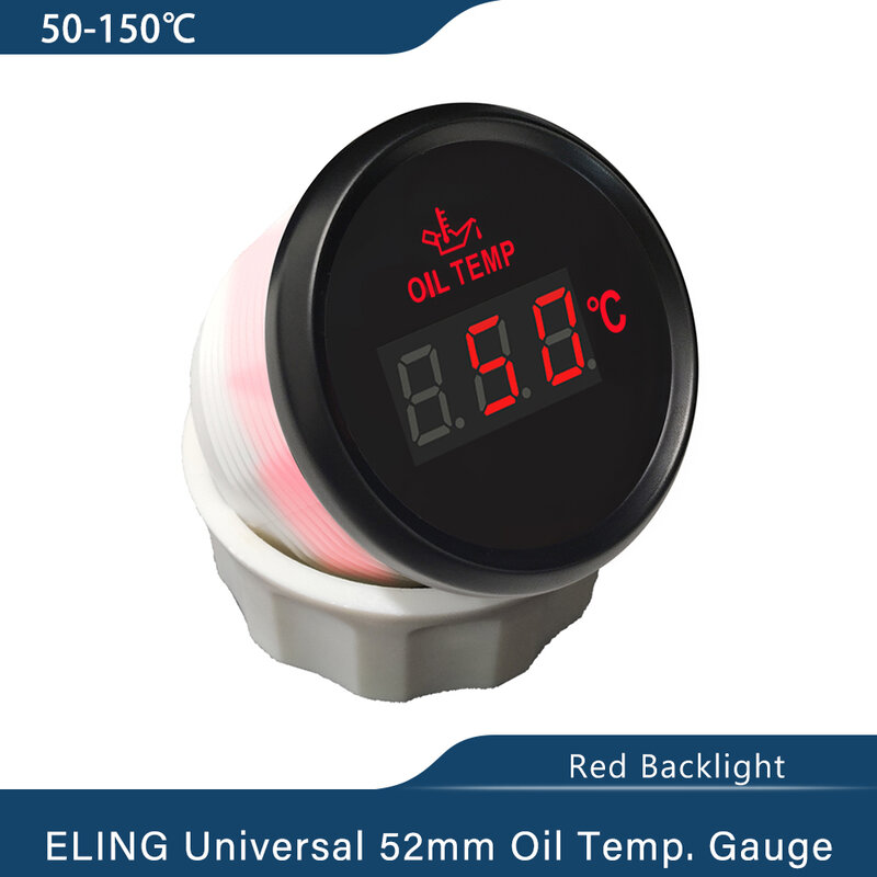 Temperatura del aceite impermeable, 52mm Medidor de calibre 50-150 ℃ con retroiluminación roja para coche, camión, yate, barco, Universal, 12V, 24V