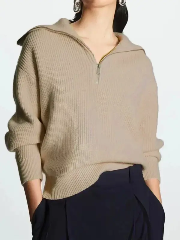 女性のためのカジュアルな長袖セーター,流行のセーター,すべてにマッチする下着,ジッパー