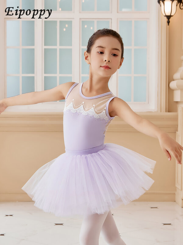 Girls' Summer Cotton Dancing Dress Children's Sleeveless One-Piece Exercise Clothing Embroidery Light Diamond Ballet Dance