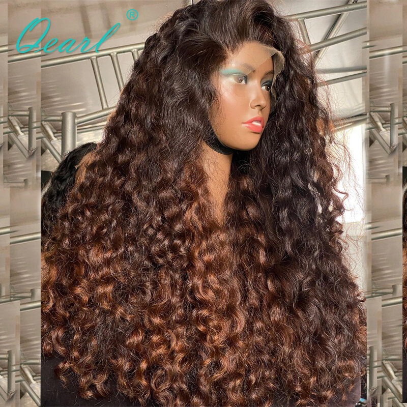 Qearl-Peluca de cabello humano rizado para mujer, postizo de encaje Frontal de alta densidad, 500%, 30 #