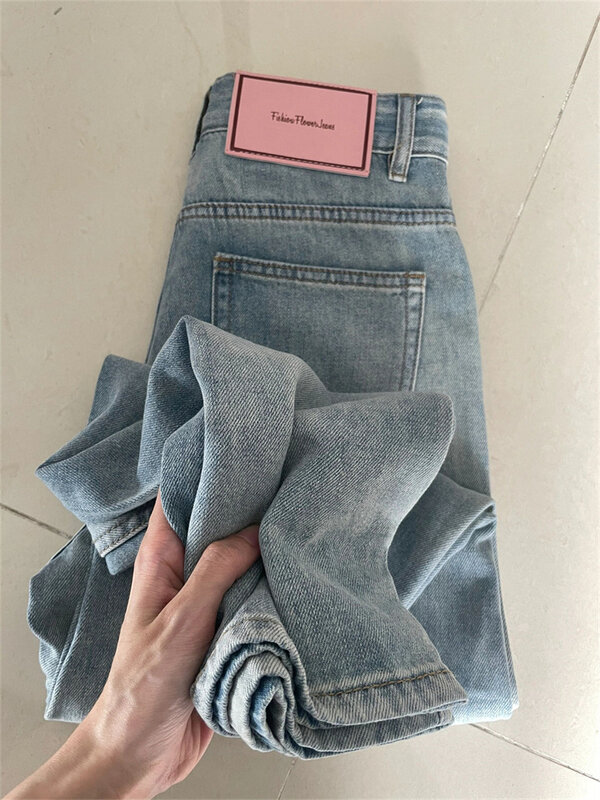 Женские джинсы с завышенной талией светильник, Новинка весна-осень 2023, свободные прямые брюки с широкими штанинами в форме груши для похудения