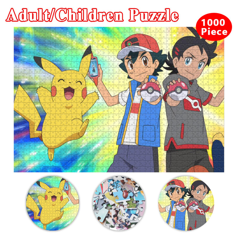 1000 pçs pokemon pikachu montar puzzle brinquedos crianças quebra-cabeças de papel jogo da família desenhos animados brinquedos educativos para crianças presentes