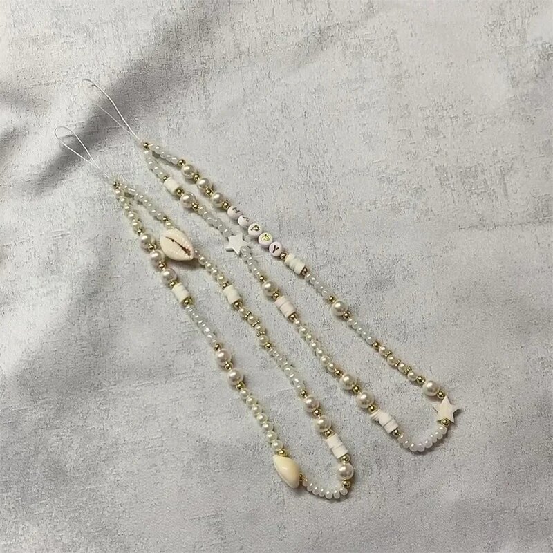 1~10PCS Bohemia Trendy Shell Pearl Phone Chain Anti-lost Lanyard For Phone Hanging Cord Wrist Band Rope Women Acrylic Cellphone