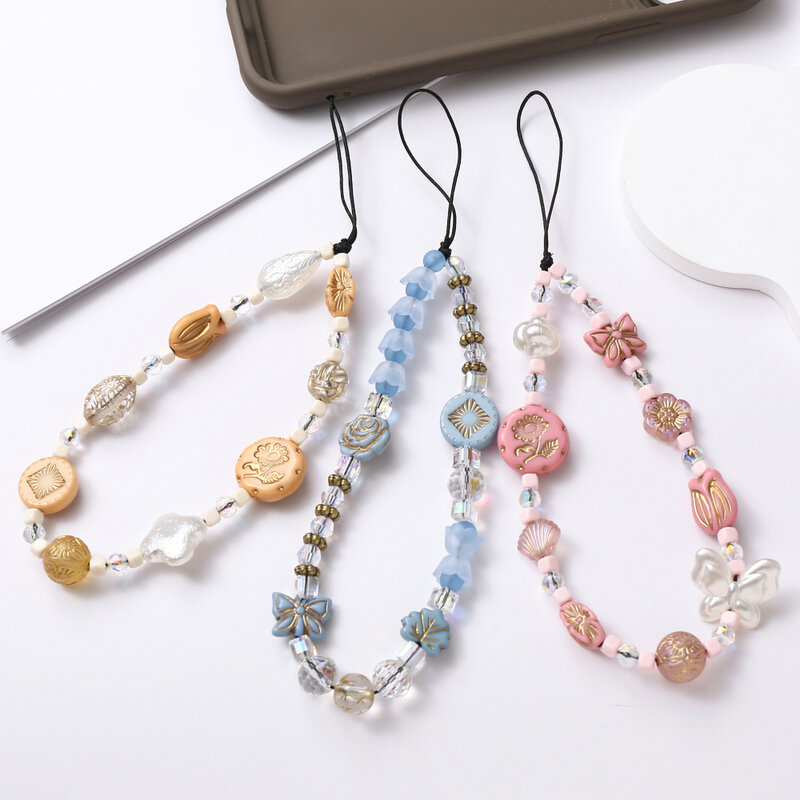 Vintage Acrylic Mobile Phone Chain Colorful Butterfly Heart Telephone Hanging Cord For Women  Anti-Lost Phone Case Chain Lanyard