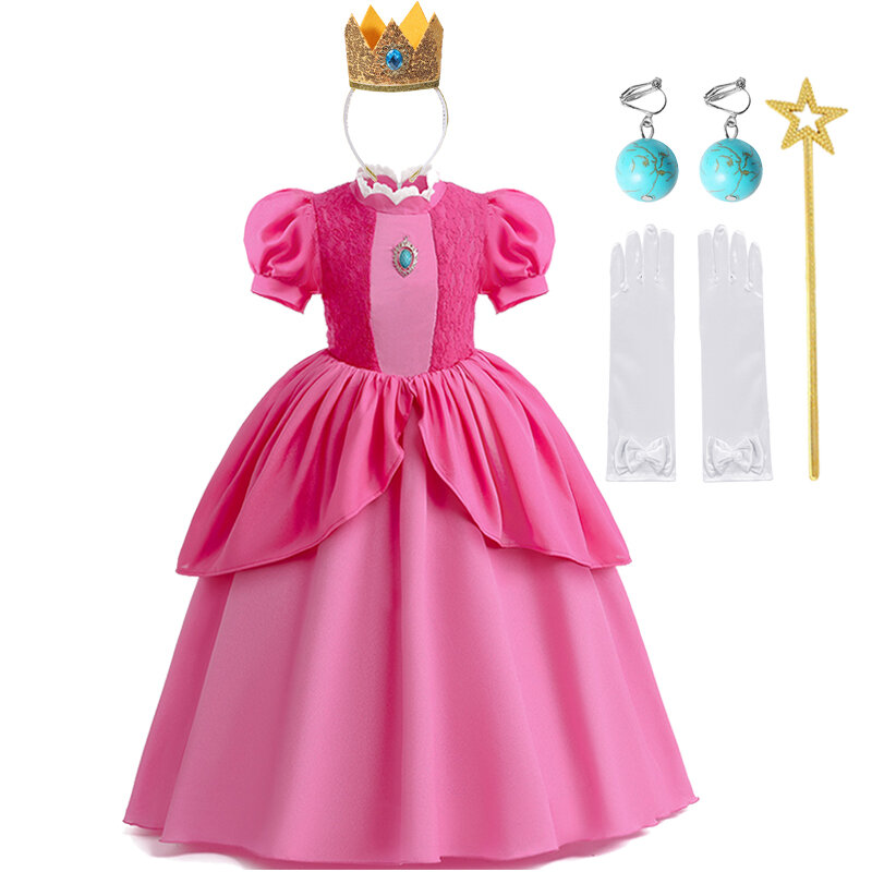Peach Princess Cosplay Dress para meninas, Traje de RPG de filmes, Festa de aniversário, Roupas para performance de palco para crianças
