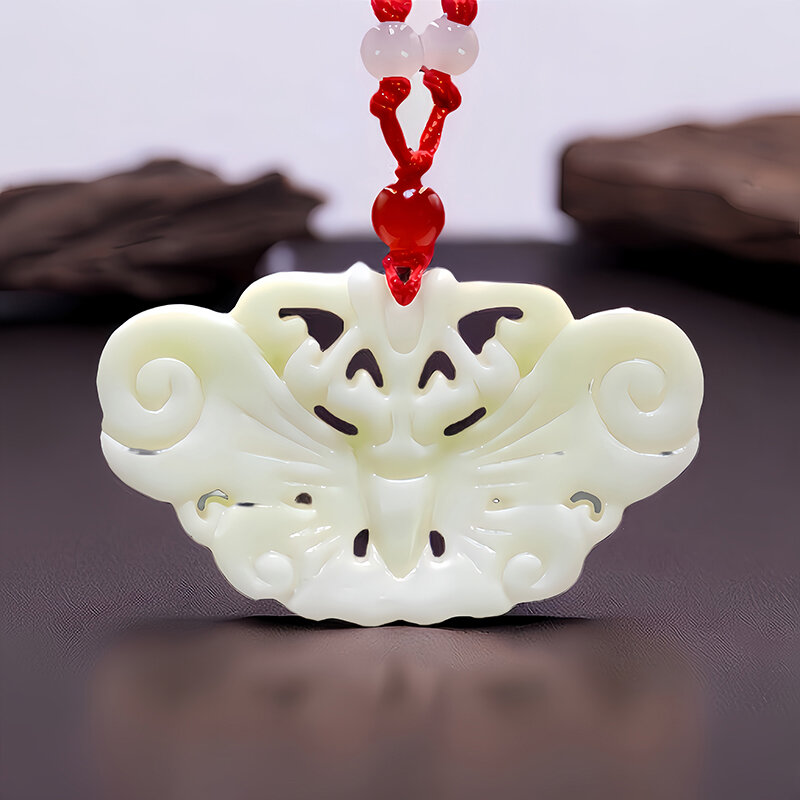 White Natural Real Jade Butterfly Pendant Necklace Gemstones Designer Charm Fashion Luxury Accessories Chinese Amulet Talismans