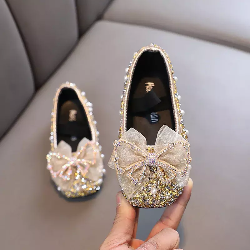 Dziewczęce buty księżniczki z brokatem luksusowa impreza płytka dziecięca mieszkania baletowe 21-36 gumka koronka kokardka dziecięce buty do tańca