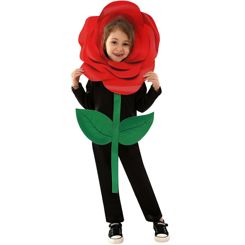 Kostum penampilan anak-anak, kostum pesta tanaman berdandan Halloween karnaval mawar Hari Valentine pakaian Cos